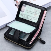 Portefeuille pour permis de conduire unisexe en cuir de vachette de première qualité, RFID, cuir véritable, anti-vol, fermeture éclair, multifonction, porte-cartes court
