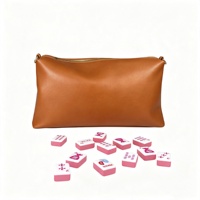 Sac de rangement pour tuiles de mahjong en cuir PU marron doux de qualité supérieure avec doublure en micro-suède, style américain