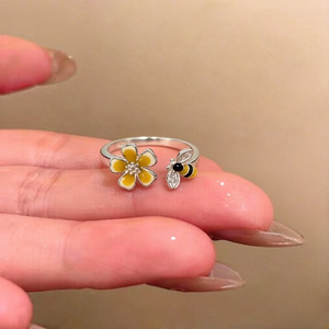 S925 Sterling Silver Bee And Flower <b>Ring</b> For Women <b>Open</b> Finger Design Gift Jewelry - Product Image 4