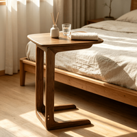 Table d'appoint mobile en bois de noyer noir, style minimaliste moderne, mini table basse, rangement pour collations, bureau d'ordinateur en forme de C, table de chevet