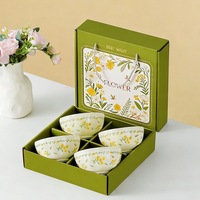Ensemble de bols et assiettes en céramique à motif floral rétro, style luxe léger, idéal pour les cadeaux d'affaires, les remerciements, les team building et les fêtes.