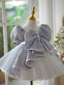 高档提花面料甜美婴儿舞会礼服学步儿童派对分层服装花童婚纱 - Product Image 6