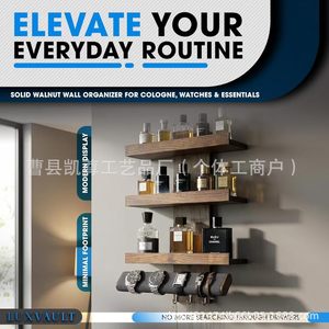 Solid wood <b>wall</b>-<b>mounted</b> perfume and watch storage rack, multi-layer perfume <b>shelf</b>, watch display rack, multi-purpose hanging - Product Image 5