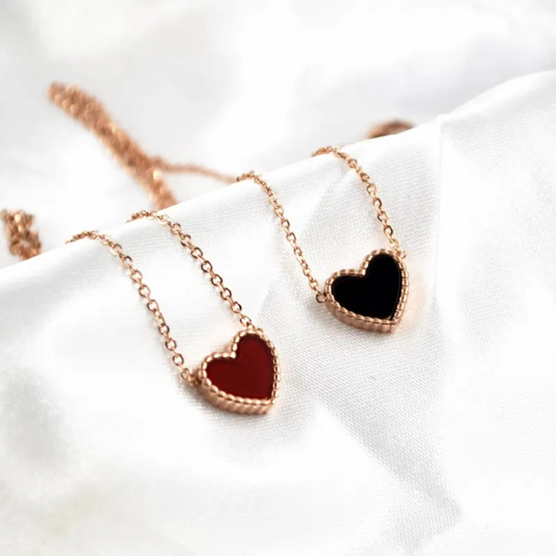 Fashion Dainty Simple Girls Tiny Heart Necklace Pendant Titanium Rose Gold Little Love Heart Choker Necklace