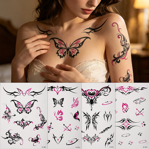Tatouages temporaires tribaux papillon sexy pour femmes adultes, autocollant corporel 3D réaliste, imperméable, pour sous-poitrine et sternum - Product Image 3