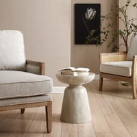 Table d'appoint moderne ModHomi en fibre de verre, aspect travertin, table basse ronde minimaliste en forme de champignon pour salon