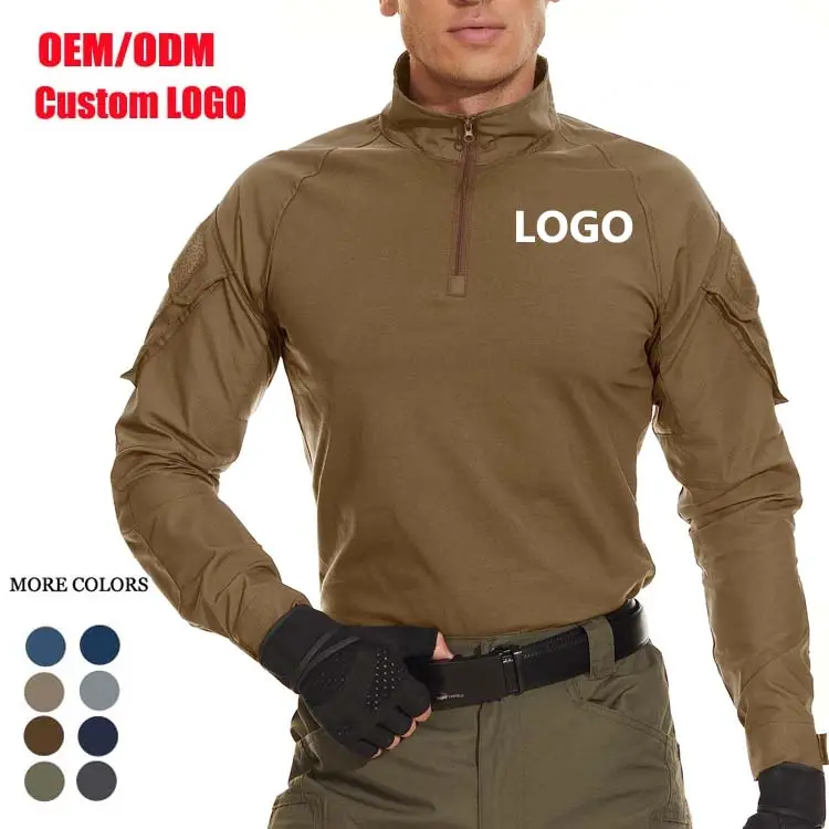 Тактические футболки с длинными рукавами на 1/4 молнии с карманами, мужская летняя футболка из хлопка и полиэстера тренировочная одежда