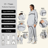 Conjunto de Sudadera con Capucha y Pantalones de Chándal para Hombre, de Marca de Moda de Alta Gama, Estilo Vintage, con Efecto Stone Wash, Diseño de Cinta y Contraste de Color, Oversize, con Forro Polar y Rayas