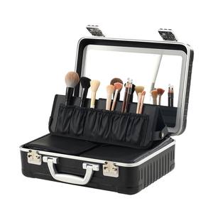 OBOX <b>Makeup</b> Case Black Silver Stripe Pattern Illuminated Mirror Large Capacity <b>Professional</b> Portable Cosmetic <b>Bag</b> With Lock - Product Image 3
