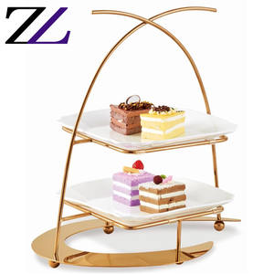 Platos colgantes para decoración de catering, bandeja de cerámica blanca redonda elegante de 3 niveles, soporte para pastel de mariposa de oro rosa - Product Image 6