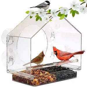 Mangeoire à oiseaux sauvages avec ventouses puissantes, fenêtre transparente pour maison d'oiseau, mangeoire en acrylique pour oiseaux, vente en gros