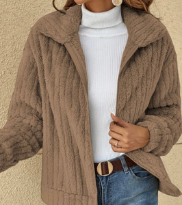 Cappotto in pile soffice con collo alto, caldo e ampio, taglie forti da donna, tinta unita, casual autunno inverno - Collezione 2026 Hot Sale - Product Image 2
