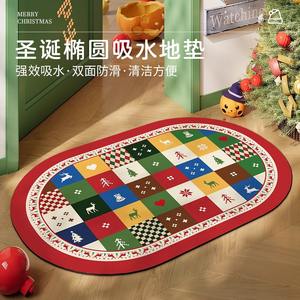 Alfombra de baño ovalada navideña de patchwork, de tierra de diatomeas, antideslizante, para el hogar, baño, lavabo, inodoro, suelo. - Product Image 5