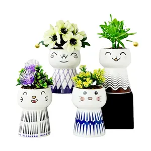 new abstract ceramic cross-border creative cartoon cute cat succulent pot foreign trade export