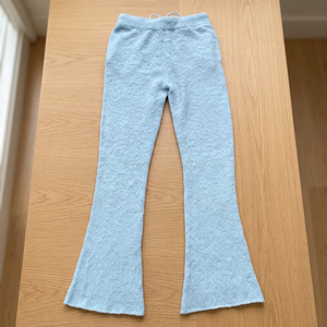 Pantalon unisexe bleu clair en coton et polyester de qualité supérieure, style lounge, avec effet empilé, coupe évasée, devant plissé, taille élastique, en polaire, hiver, taille haute - Product Image 2