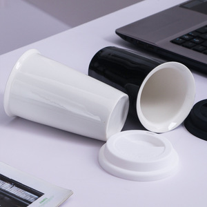 Taza de Café Personalizada al por Mayor de 350 ml para Llevar con Logotipo, Taza de Té de Cerámica de Doble Capa Portátil para Viajes con Tapa de Silicona, Apta para Lavavajillas - Product Image 6