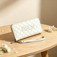 Dompet Minimalis OEM dengan Kulit PU Berlapis Halus, Logo Timbul, Dompet Ritsleting Panjang untuk Gaya Sederhana Sehari-hari Wanita