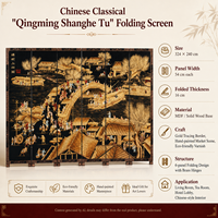 Paravent haut de gamme peint à la main pour le Festival Qingming MF-P3102B, cloison en bois à 6 panneaux