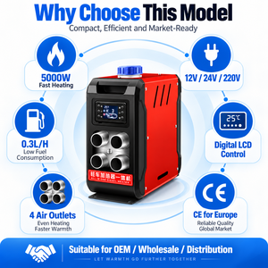 Chauffage diesel électrique portable OEM 5KW 12V 24V 220V tout-en-un en aluminium horizontal pour serre et pépinière CE ND02003 - Product Image 3