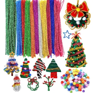 Custom 100pcs Fuzzy Stick Craft Colorful Glitter Chenille Stem Pipe Cleaners Craft Kit