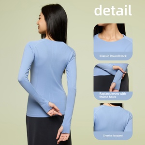 <span class=keywords><strong>Camiseta</strong></span> Deportiva de Yoga para Mujer, Estilo Nuevo, Cómoda y Transpirable, Manga Larga, Cuello Redondo, Tejido sin Costuras, 100% Nailon - Product Image 2