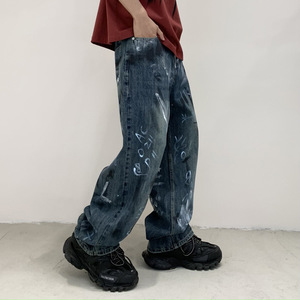 Jeans de Diseñador de Alta Gama Talla Grande 1:1, Jeans <span class=keywords><strong>Culotte</strong></span> para <span class=keywords><strong>Hombre</strong></span>, Jeans Holgados Y2k con Cierre, Pantalones Vaqueros con Estampado de Grafiti para <span class=keywords><strong>Hombre</strong></span> - Product Image 3