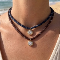 Collier ras du cou personnalisé en or véritable plaqué, pendentif zircon en forme de goutte, cordon tressé coloré, pour elle, fournisseur en gros OEM ODM