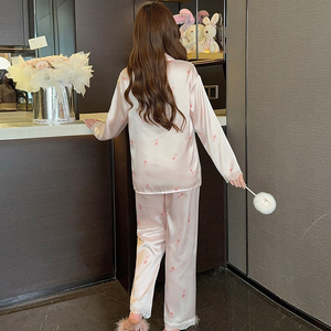 Niedliche Kirsch druck Simulation Seiden pyjamas Frauen Frühling New Lace Advanced Sense of Home Kleidung Real Shot - Product Image 5