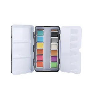 Caja de lata de 48 colores, juegos de pintura de acuarela sólida metálica profesional