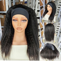 Perruque Bob bandeau en cheveux brésiliens lisses et crépus, fabriquée à la machine, couleur naturelle, longueur réglable, prête à porter