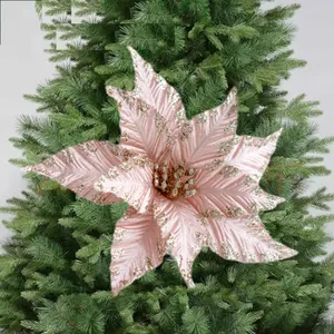 Kerstbloem Voor Huisdecoratie Fluweel Poinsettia Bloem Kerstversieringen Bloemen