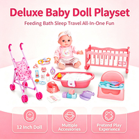 LK Toys Nuevo Diseño de Juego de Simulación de Bebé de Silicona, Cochecito de Juguete, Cuna para Muñecas de 12 Pulgadas, Bañera con 4 Sonidos para Juego de Roles