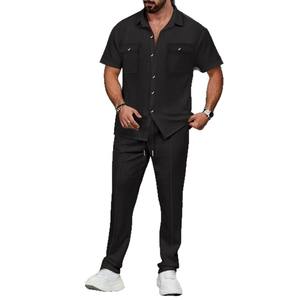 Conjunto de Camisa y Pantalones Casuales Blancos para Hombre, Manga Corta, con Botones y Bolsillos, Poliéster, Dos Piezas, Ropa de Ocio XZ-10 - Product Image 5