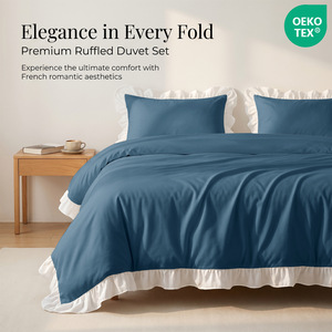 Juego de <span class=keywords><strong>Funda</strong></span> Nórdica Premium con Volantes Franceses, OEKO-TEX, Color Sólido, Juego de Ropa de Cama con Borde con Volantes, 3 Piezas - Product Image 1