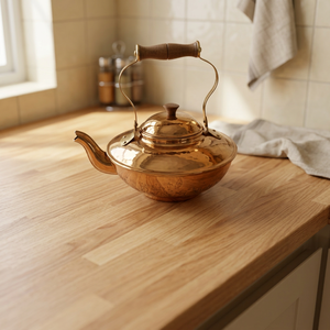 Théière vintage en métal avec poignée et couvercle en bois, pots à eau, bouilloires - Product Image 4