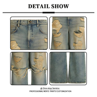 Jeans personnalisés OEM ODM YUCE pour hommes, effet déchiré, jeans de qualité supérieure, denim déstructuré, jeans baggy super déchirés à couches multiples