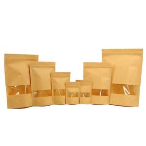 Resealable Eco-friendly Food Packaging Zipper Bags Doypack Ziplock Brown Kraft Craft Paper Stand Up Pouch With Window