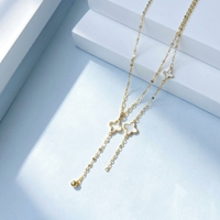 Collier Lariat en Or Massif 18K (AU750) en Forme de Y avec Trèfle à Quatre Feuilles, Réglable, pour Femme, Bijoux en Or, Vente en Gros