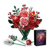 Bouquet de roses botaniques en plastique, 888 pièces, blocs de construction, fleurs éternelles, briques, modèle DIY, jouet, décoration de la maison, Saint-Valentin, Noël