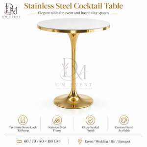 Wholesale Gold Stainless Steel Round Flared Pedestal Cocktail <b>Table</b> with Mirrored Tempered Glass Top for Cocktail <b>Parties</b> - Product Image 3