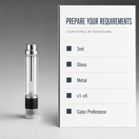 Cartouche en verre transparent de 3 ml avec raccord métallique pour les modèles v1-v5, plusieurs options de couleurs pour l'emballage en vrac