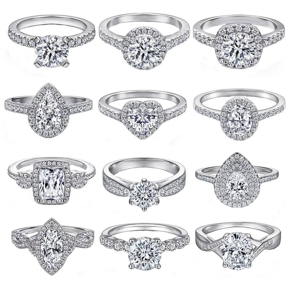 Joyería de moda anillos de plata de ley 925 anillo de Zirconia cúbica para las mujeres, anillo de compromiso boda accesorios de joyería