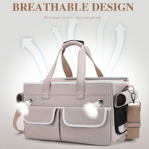 Лидер продаж, роскошная дышащая сумка для переноски домашних животных, складная переносная многокарманная вентилируемая дорожная сумка-Органайзер, прочная сетка на молнии - Product Image 4