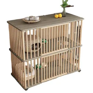 Cage pour chat en bois véritable élégante et pratique avec amplement d'espace pour l'élevage et le jeu Accessoires pour chats