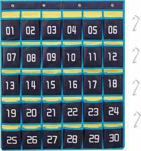 Organizador de pared/puerta plegable de tela no tejida azul con 30 bolsillos numerados para aula, soporte para teléfonos móviles y calculadoras - Product Image 2