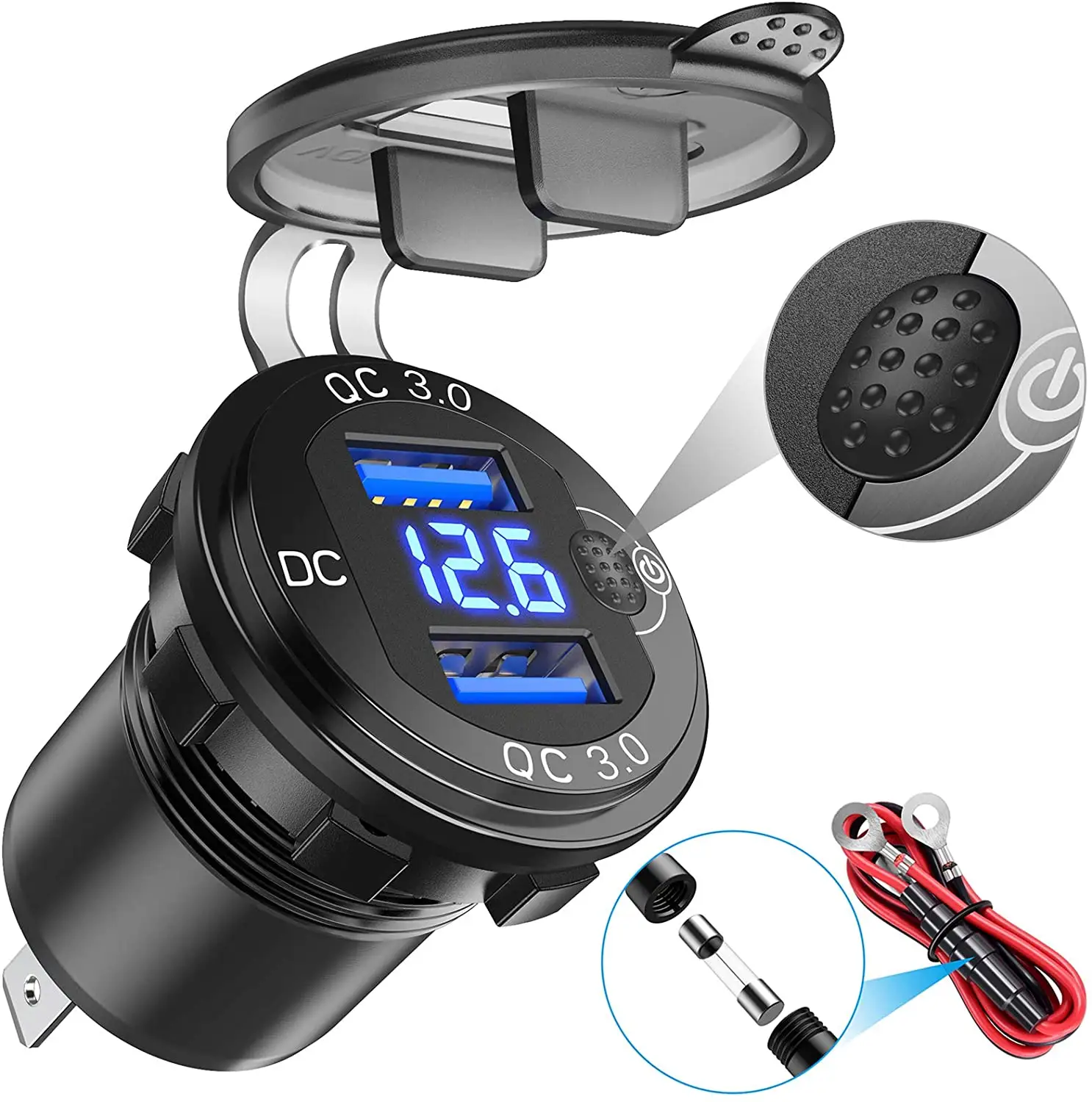 Waterdicht Motorfiets Aluminium Motorfiets 36W 12V Dual Usb Car Charger Socket QC3.0 Usb Socket Met Aan Uit Schakelaar en Digitale