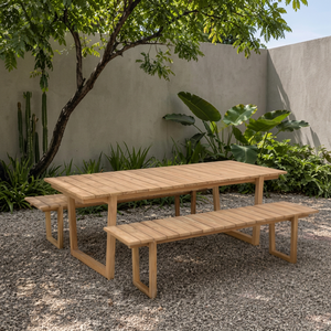 Minimalist Handmade Teak <b>Wood</b> Dining <b>Table</b> Slatted <b>Top</b> Modern Durable Eco-Friendly Waterproof Outdoor Villa Home Furniture - Product Image 1