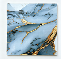 Azuleijo 600x600 Carreaux de porcelaine effet marbre bleu brillant avec motifs dorés, matériau de décoration flexible pour murs