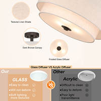 Us Warehouse Gratis pengiriman Semi Flush 2 tingkat kain bulat langit-langit kontemporer lampu liontin untuk ruang tamu makan kamar tidur