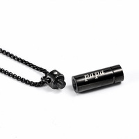 Collier urne cylindrique en acier titane noir avec gravure « Papa », pendentif crémation ouvrable avec une seule pierre CZ pour cendres et parfum